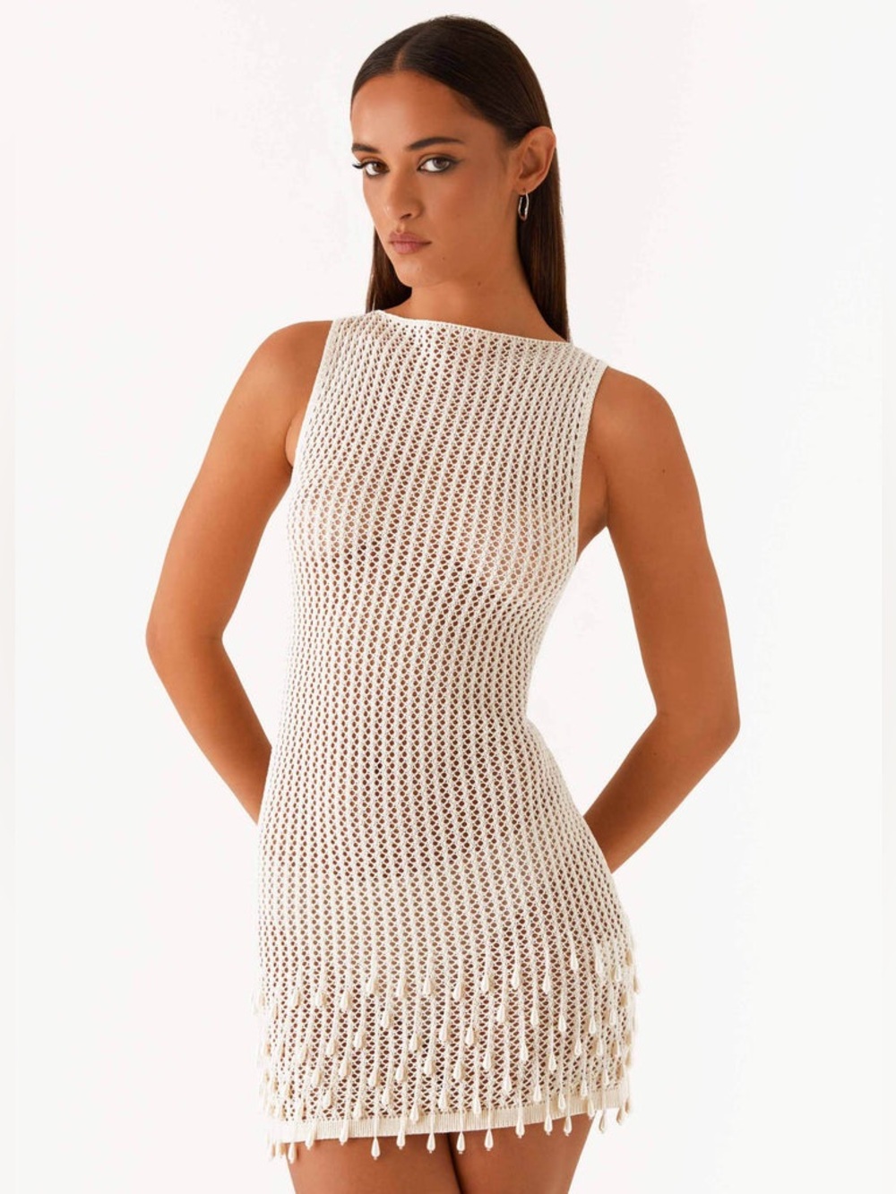Peppermayo Miracle Beaded Crochet Mini Dress - Ivory